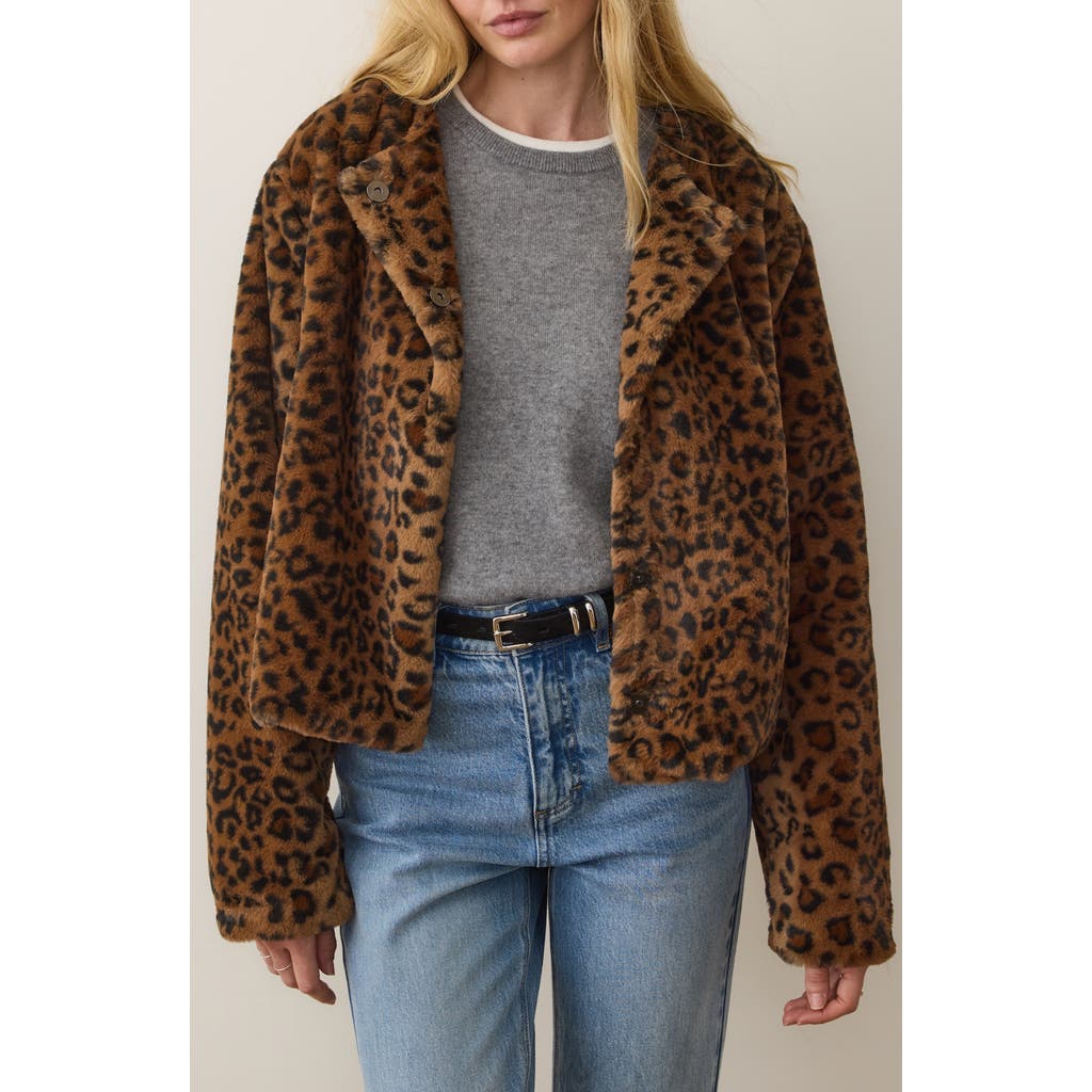 Marine Layer Tessa Leopard Faux Fur Jacket In Multi