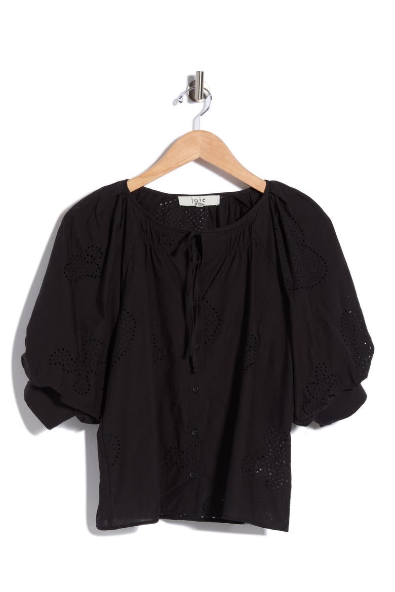 Eyelet Embroidered Cotton Top, Main, color, BLACK