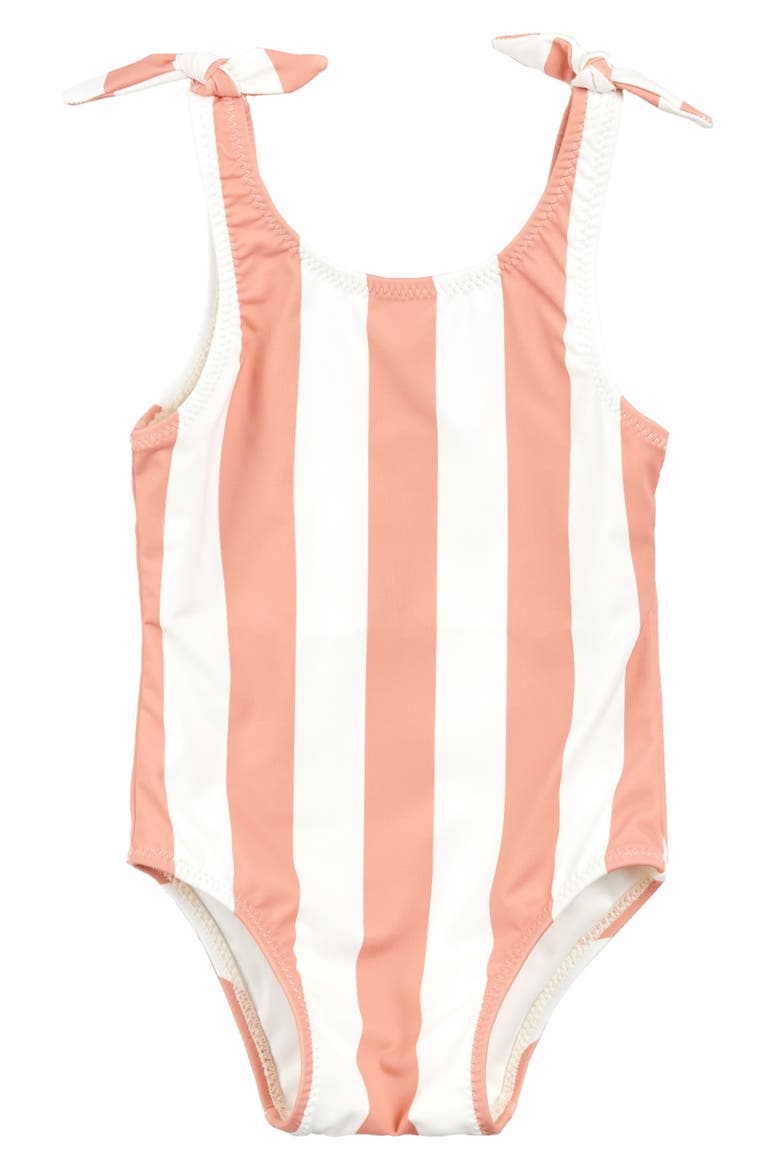 Kids' Coral Stripe One-Piece Swimsuit, Main, color, CORAL