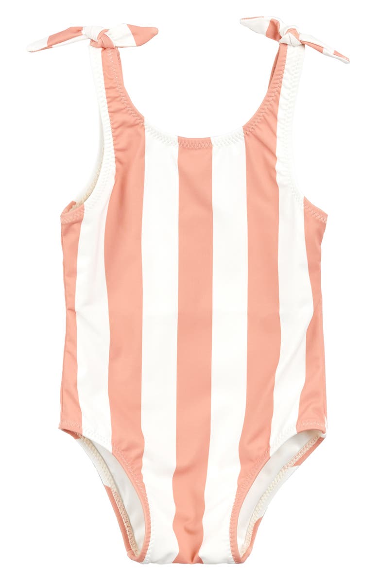 MILES THE LABEL Kids' Coral Stripe One-Piece Swimsuit, Main, color,