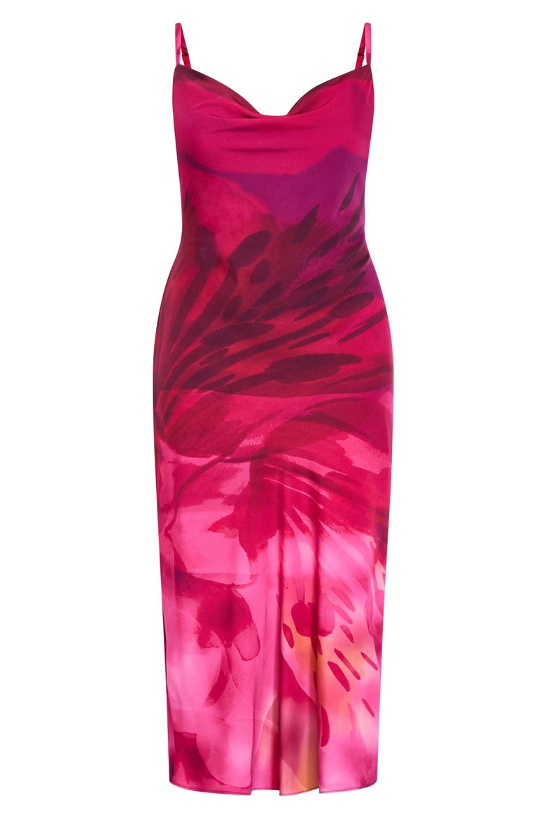 Sadie Print Cowl Neck Slipdress, Alternate, color, RASPBERRY MOMENT