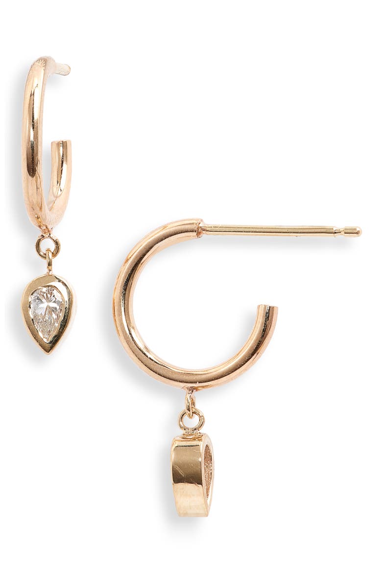 Paris Dangling Pear Diamond Huggie Hoop Earrings, Main, color, YELLOW GOLD/ DIAMOND