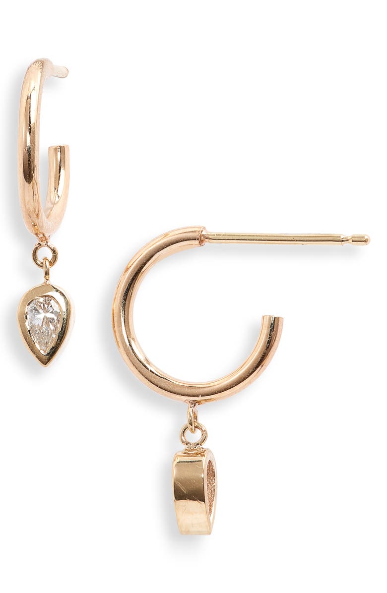 Zoë Chicco Paris Dangling Pear Diamond Huggie Hoop Earrings, Main, color, 