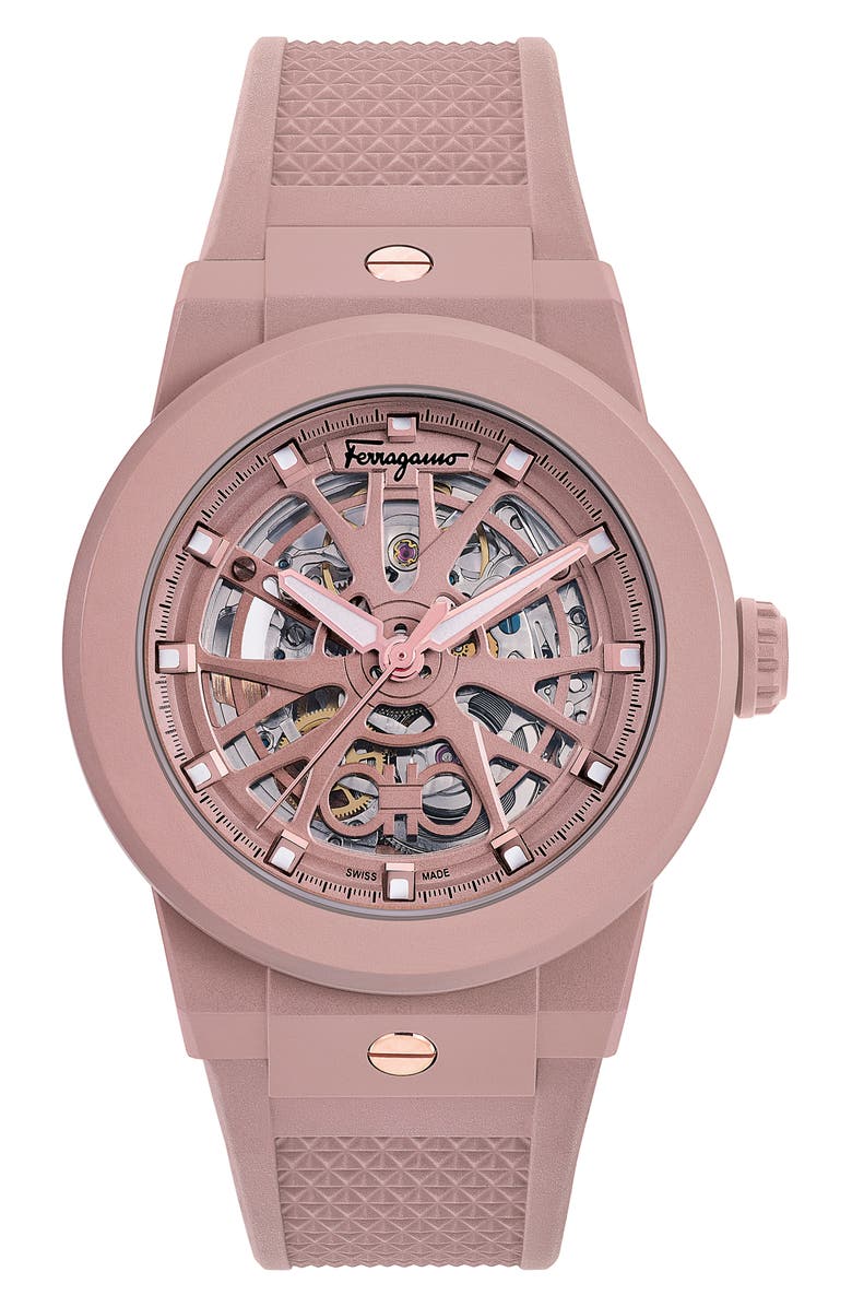 FERRAGAMO F-80 Skeleton Ecoceramic Watch, 41mm, Main, color,