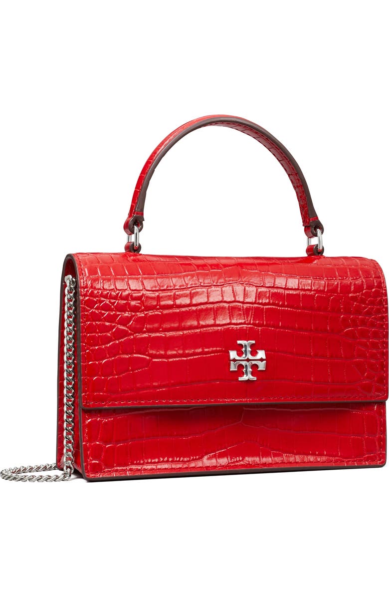Tory Burch Mini Kira Croc Embossed Leather Top Handle Bag, Alternate, color, Red Sky