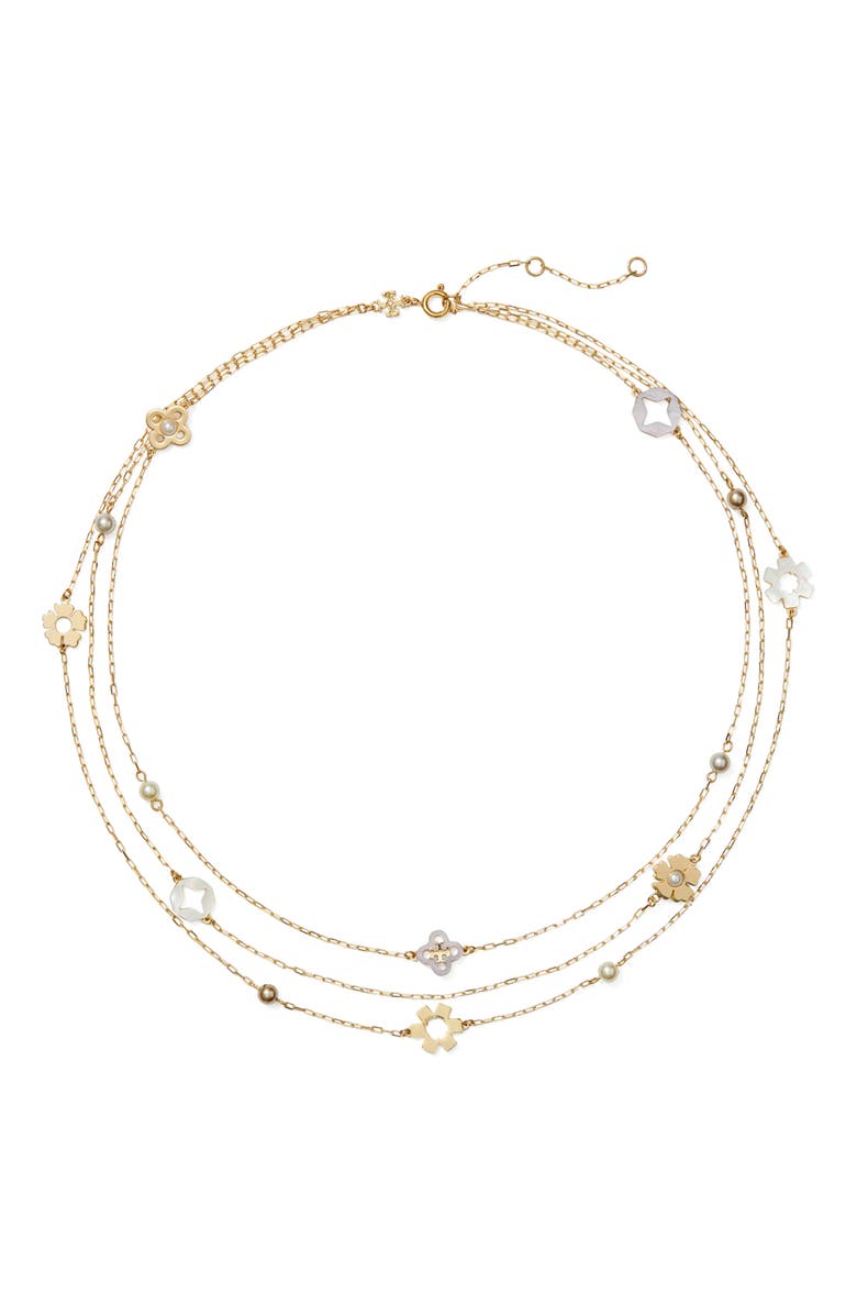 Tory Burch Forget Me Not Multi-Strand Necklace, Main, color, Tory Gold / Mother Of Pearl