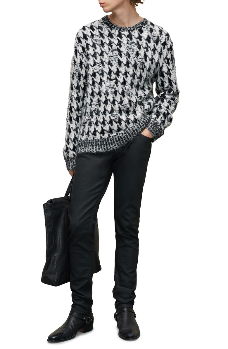 John Varvatos Vance Houndstooth Aplaca Blend Crewneck Sweater, Alternate, color, 