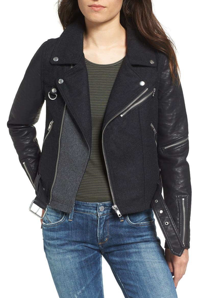 Mixed Media Moto Jacket, Main, color, BLACK