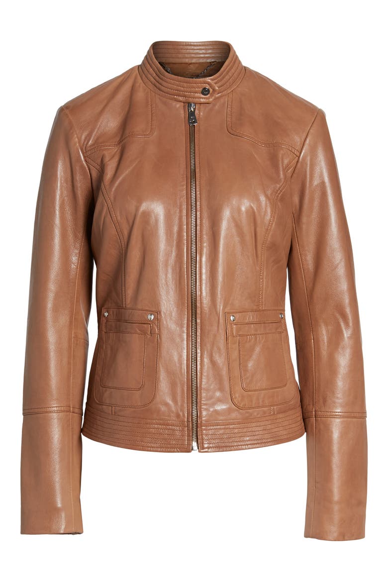 Leather Moto Jacket, Alternate, color, TOBACCO