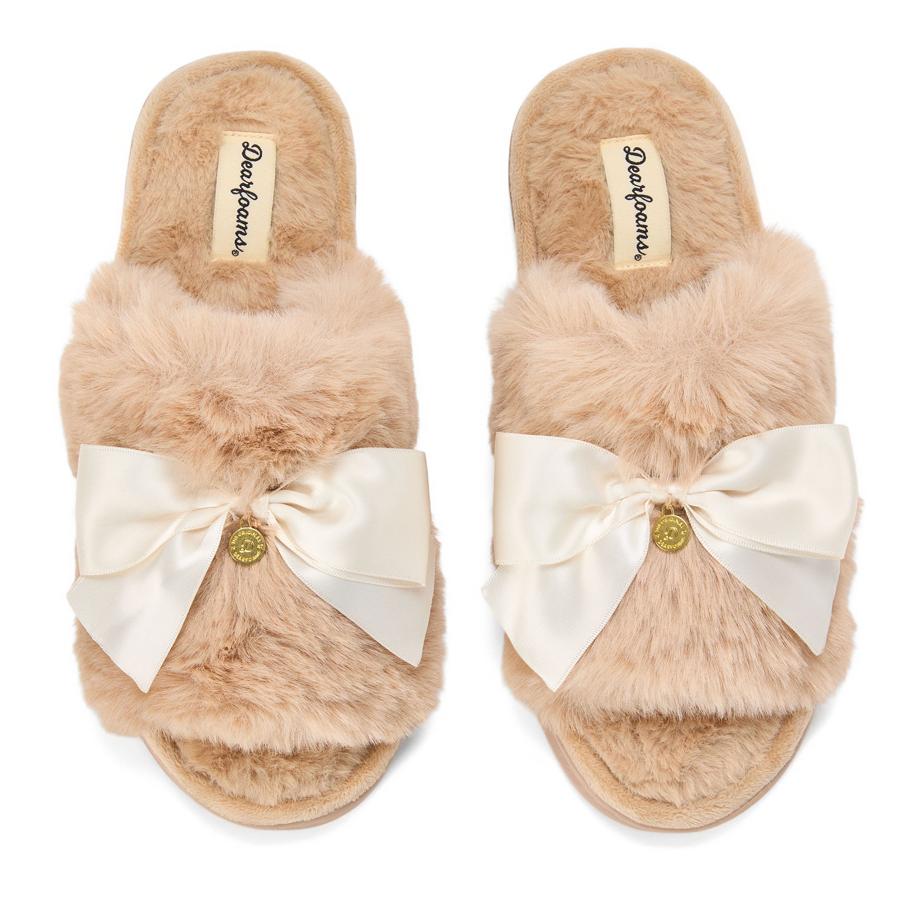 Bianca Pile Slide Slipper with Bow, Alternate, color, LATTE