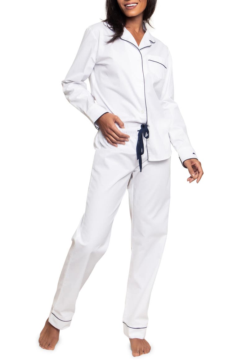 Classic Cotton Woven Twill Pajamas, Main, color, WHITE