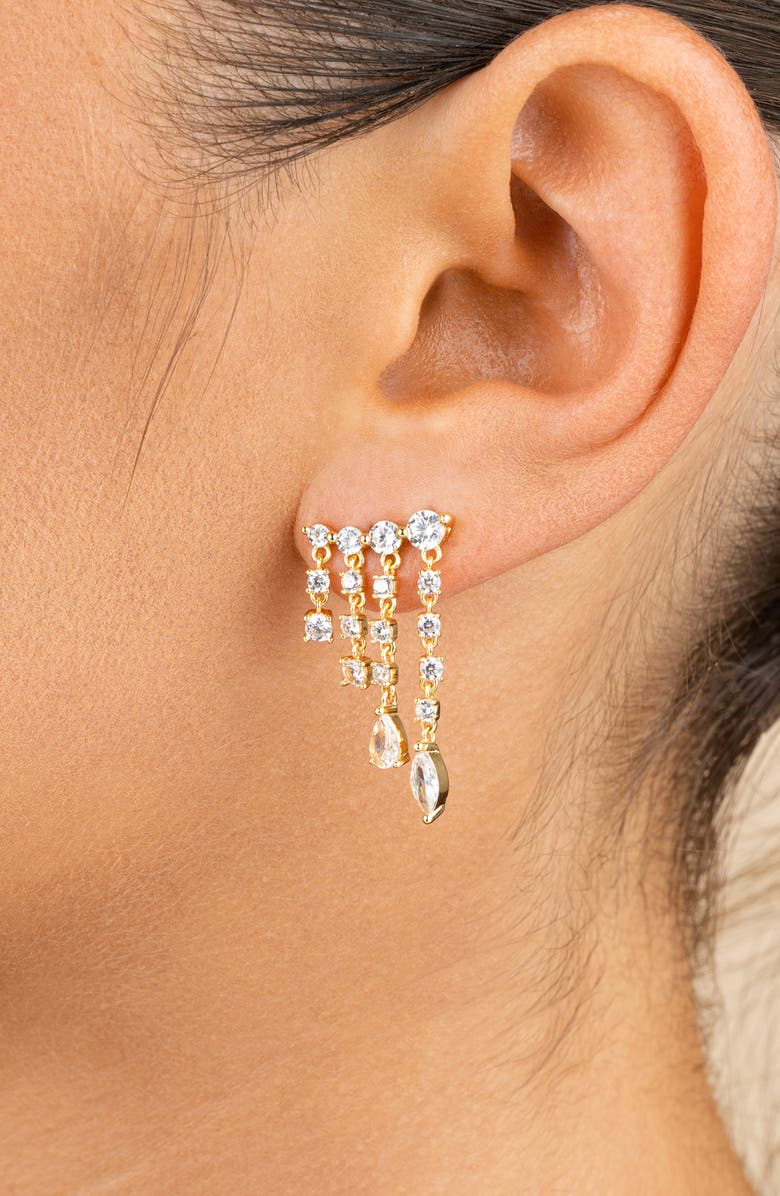 Sterling Forever Adrian Cubic Zirconia Drop Earrings, Alternate, color, Gold