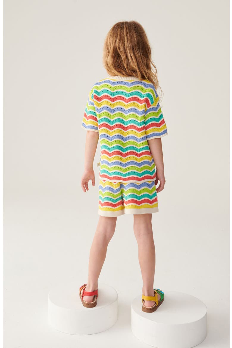 Kids' Rainbow Stripe Cotton Knit Shirt & Shorts Set, Alternate, color, MULTI WAVE