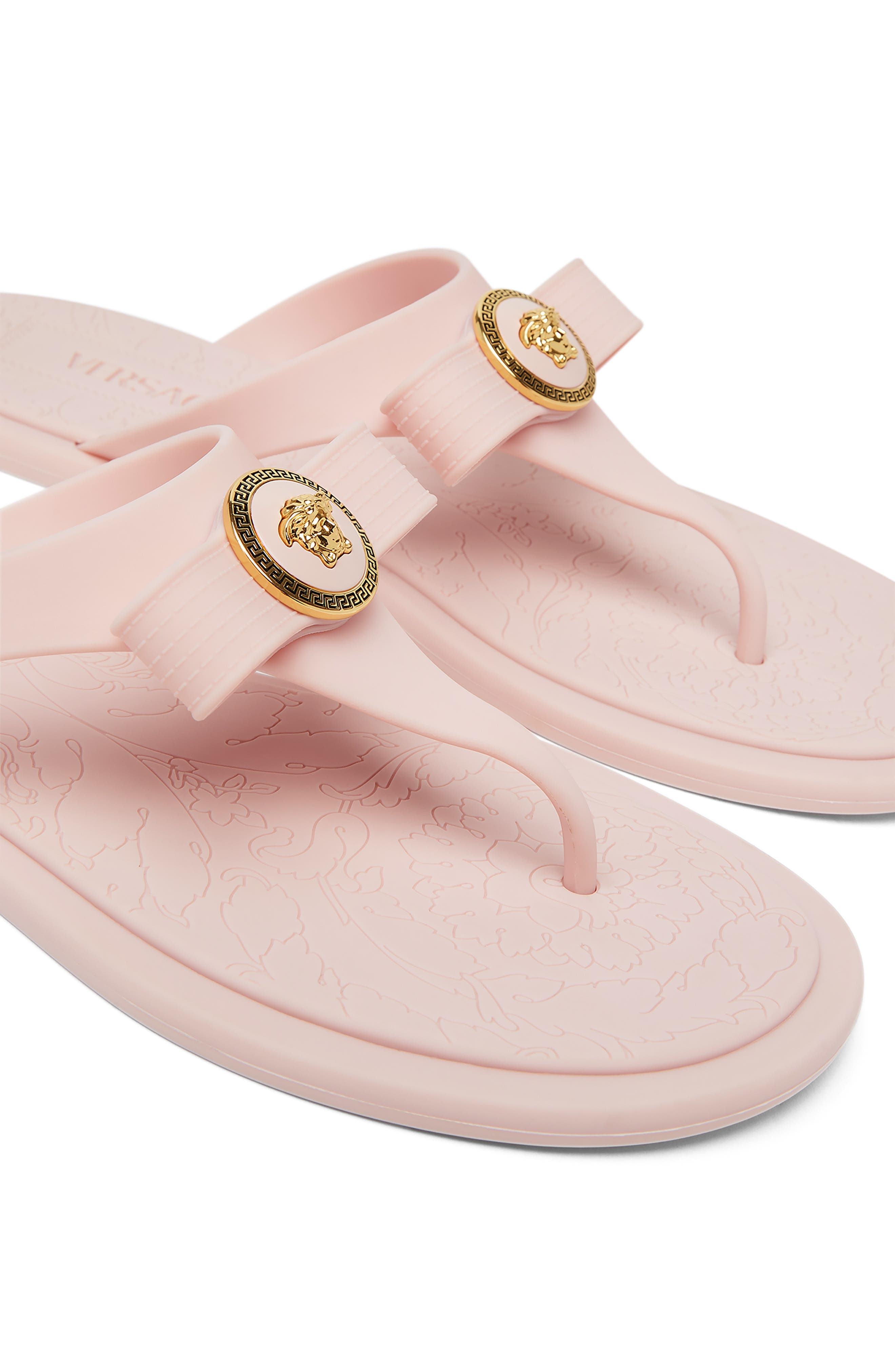 Gianni Ribbon Medusa Flip Flop, Alternate, color, DUSTY ROSE-ORO VERSACE