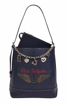 Chain Moto Faux Leather Bucket Bag & Pouch Set