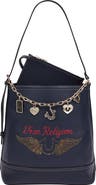 True Religion Chain Moto Faux Leather Bucket Bag & Pouch Set