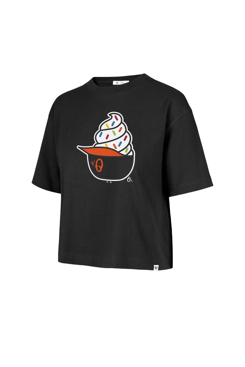 Women's '47  Black Baltimore Orioles Ice Cream Helmet T-Shirt, Alternate, color, Black