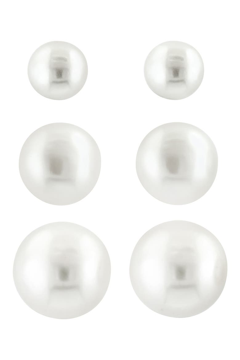 Set of 3 Pearl Earrings, Alternate, color, WHITE