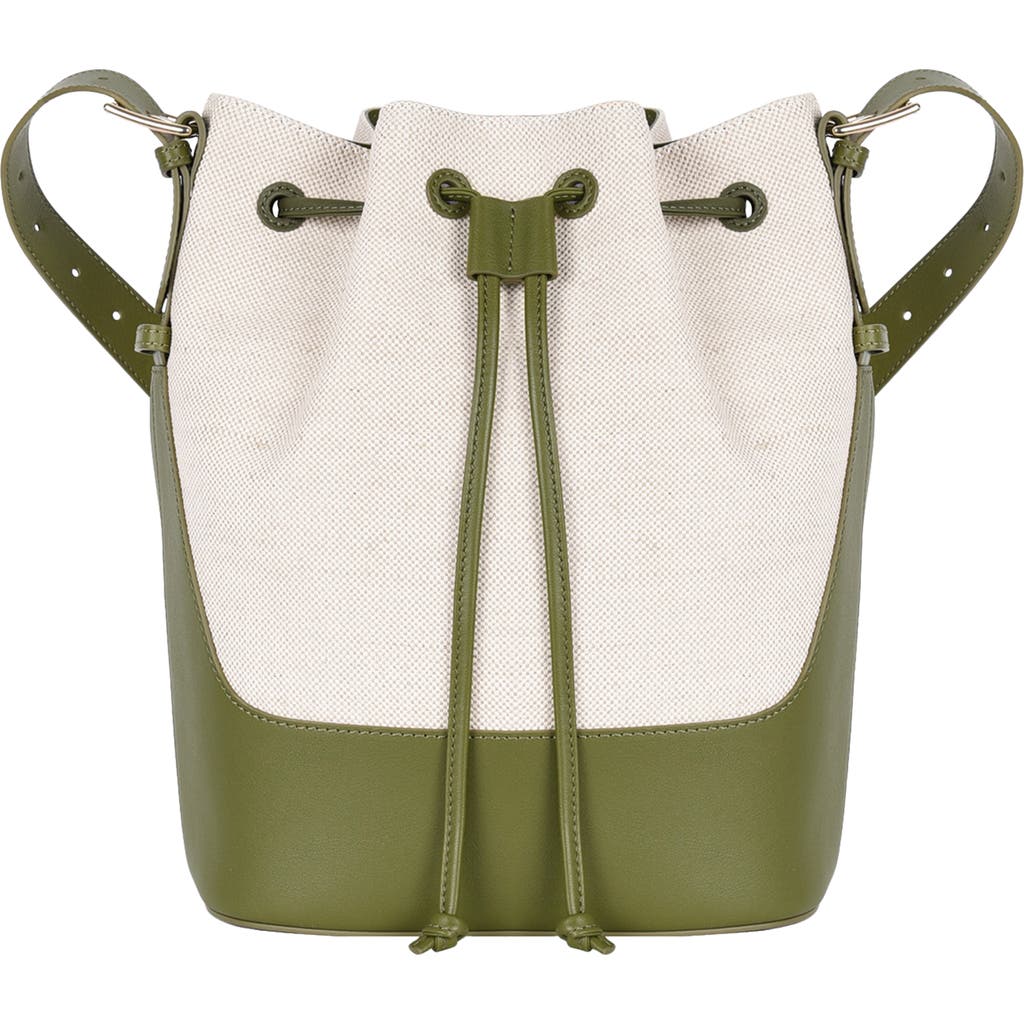 HYER GOODS Canvas and Upcycled Leather Everyday Cinch Bucket Bag in Olive  product