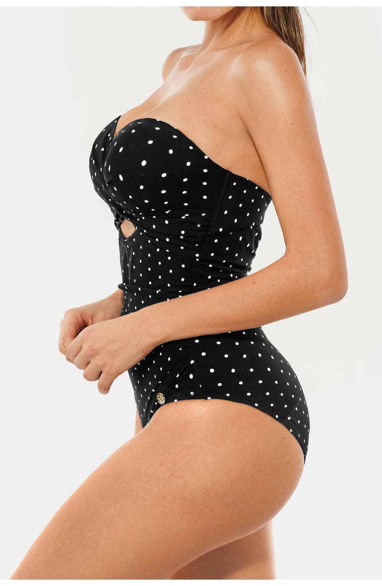 Popilush Twist Shirred Vacation & Pool Party Convertible One-Piece Swimsuit, Alternate, color, Black/White Dot