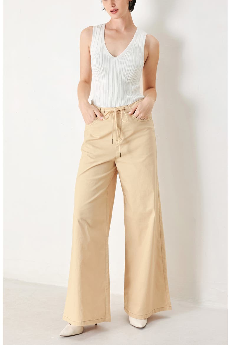 Wide Leg Stretch Cotton Pants, Alternate, color, KHAKI