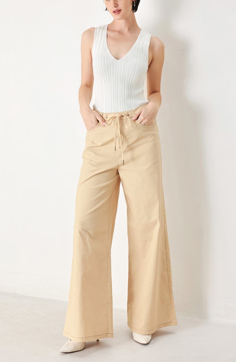 FREEMARKET Wide Leg Stretch Cotton Pants, Alternate, color, Khaki