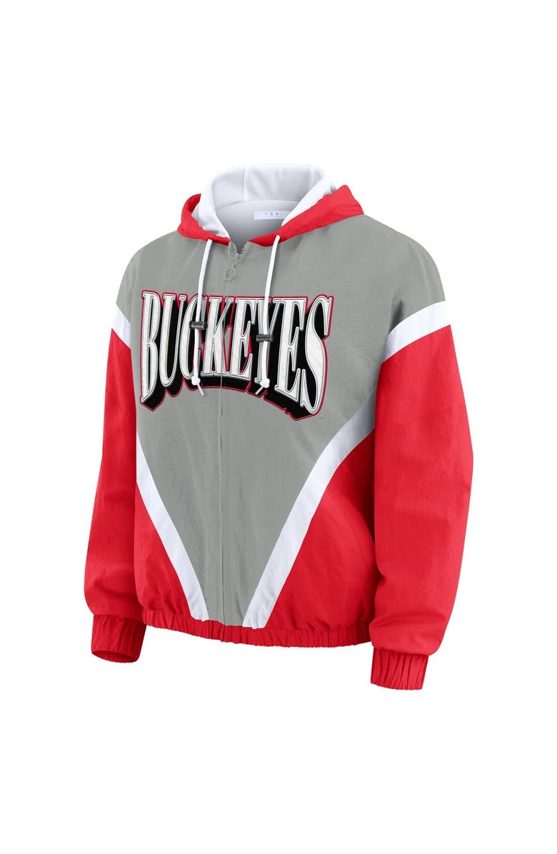 WEAR by Erin Andrews Women's WEAR by Erin Andrews Scarlet/Gray Ohio State Buckeyes Colorblock Full-Zip Hoodie Windbreaker Jacket, Alternate, color,