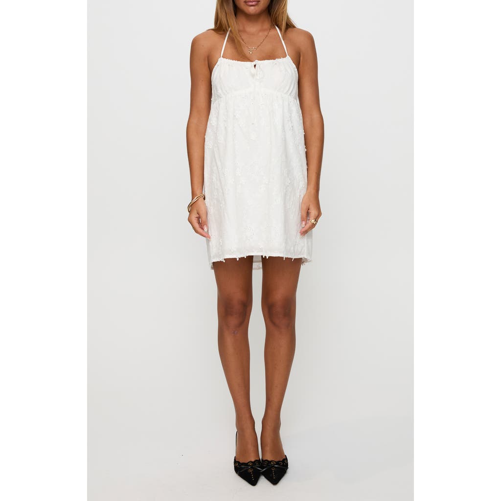 Princess Polly Daisy Chains Halter Open Back Cotton Mini Sundress In White