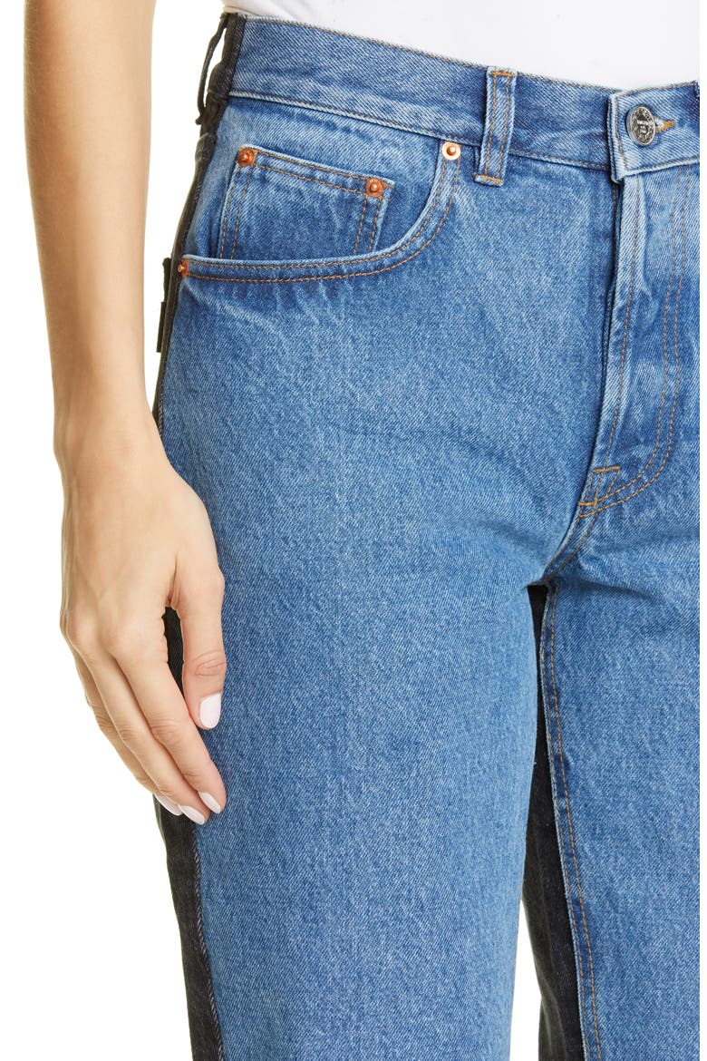 50-50 High Waist Slim Jeans, Alternate, color, LIGHT BLUE/ BLACK