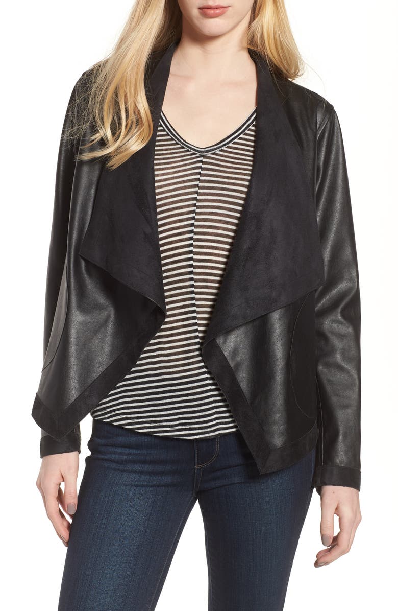BB Dakota by Steve Madden BB Dakota Teagan Reversible Faux Leather Drape Front Jacket, Main, color, 