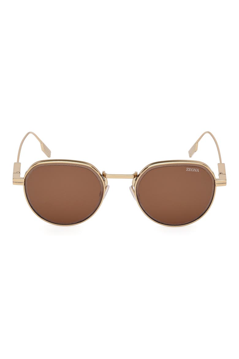 52mm Round Polarized Sunglasses, Main, color, SHINY LIGHT BRONZE / ROVIEX