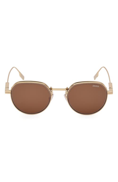 Zegna 52mm Round Polarized Sunglasses In Brown