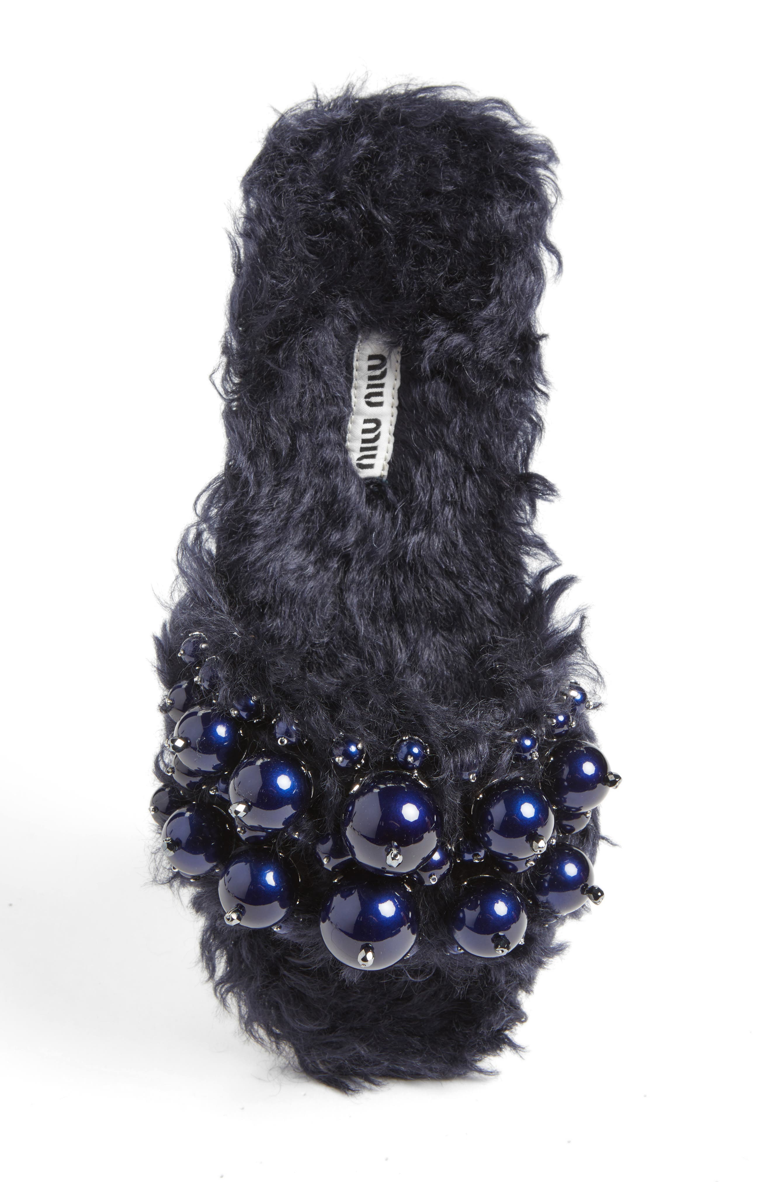 Miu Miu Embellished Faux Fur Slipper, Alternate, color, 