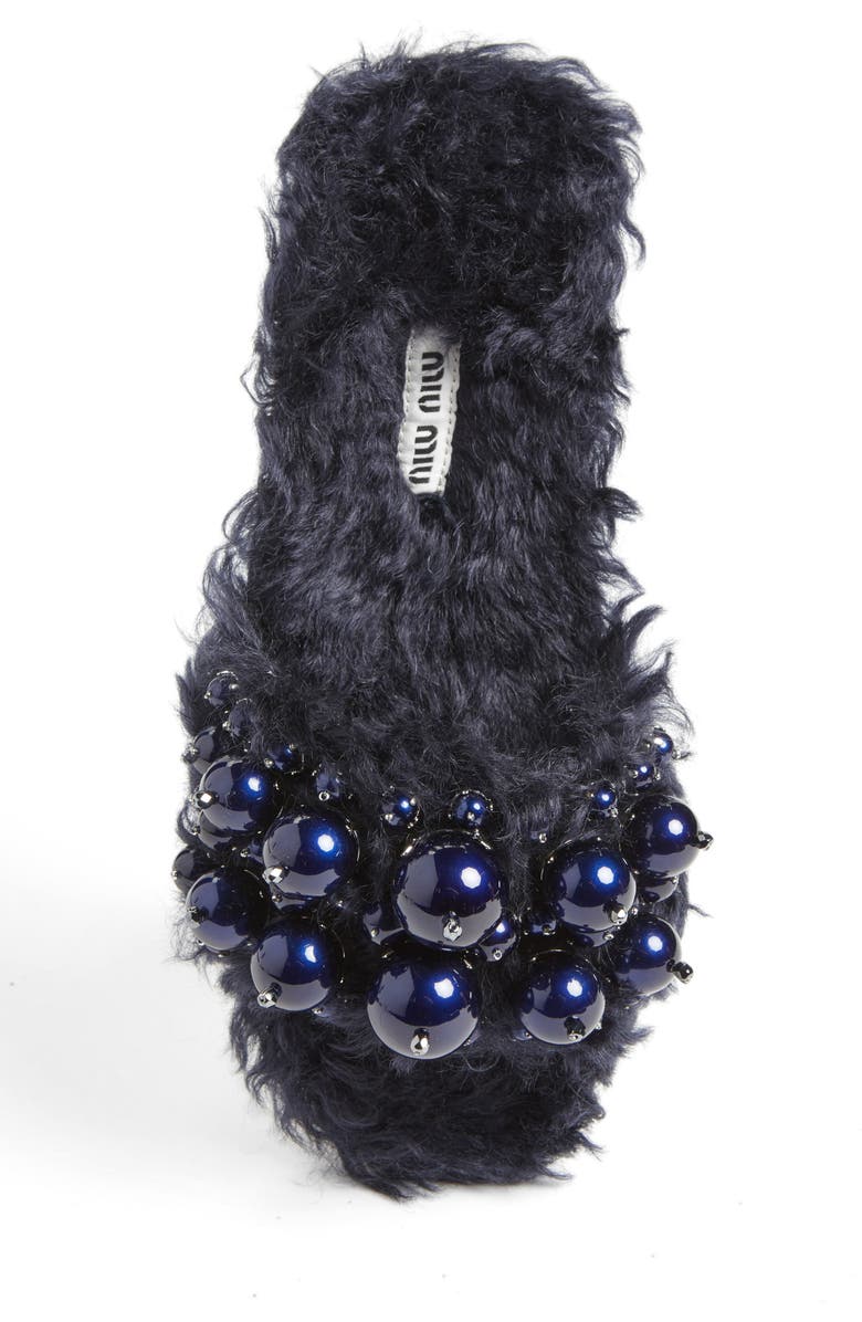 Miu Miu Embellished Faux Fur Slipper, Alternate, color,