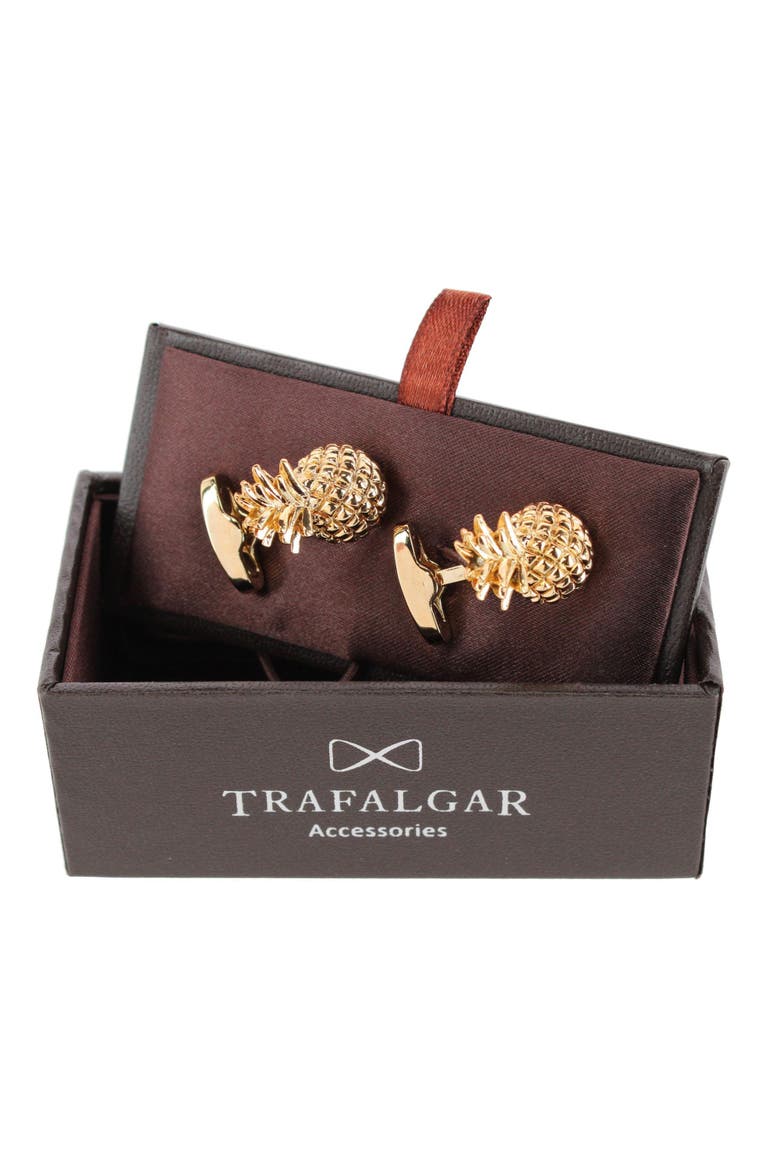 The Pineapple Crest Cufflinks, Alternate, color, Gold