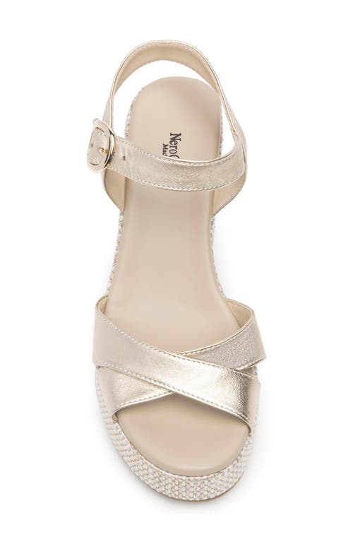 Nerogiardini Metallic Leather Criss-cross Strap Woven Platform Sandals In Gold