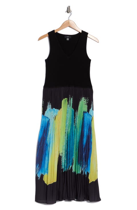 V-Neck Sleeveless Mixed Media Dress