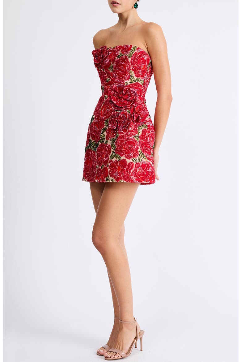 Caprice Embellished Strapless Cocktail Minidress, Alternate, color, ROSE RED