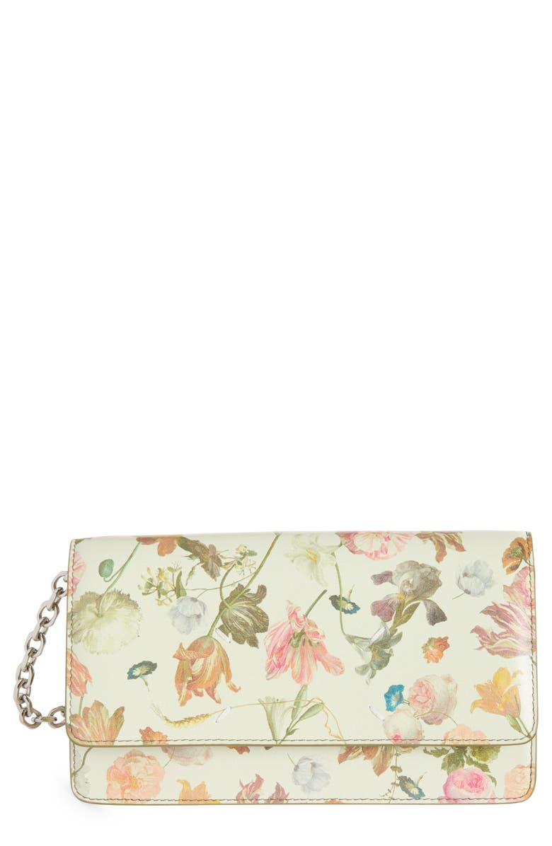 Maison Margiela Medium Floral Leather Wallet on a Chain, Main, color, Flower Washed Out White