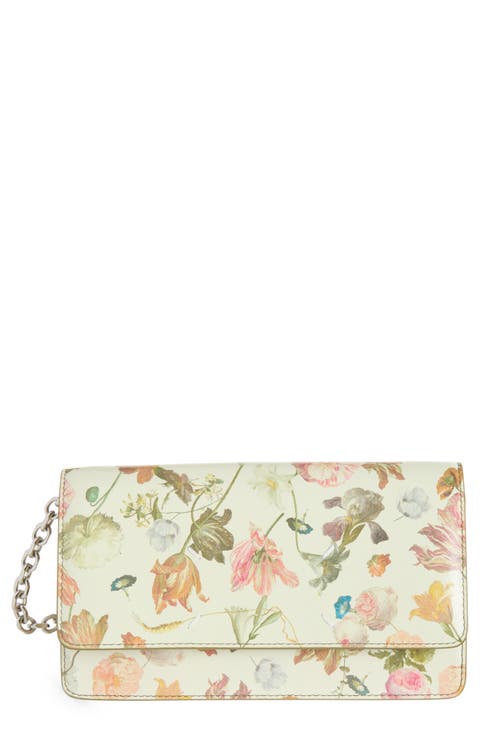 Medium Floral Leather Wallet on a Chain