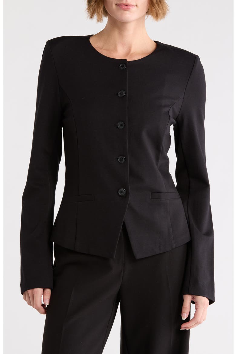 Collarless Cutaway Ponte Jacket, Main, color, BLACK