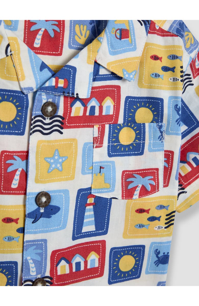 JOJO MAMAN BEBE Seaside Print Cotton Camp Shirt & Drawstring Shorts Set, Alternate, color, Red