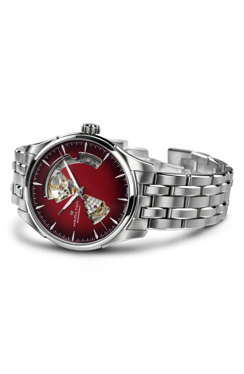 Hamilton Jazzmaster Open Heart Automatic Bracelet Watch, 40mm, Alternate, color, Silver/ Red