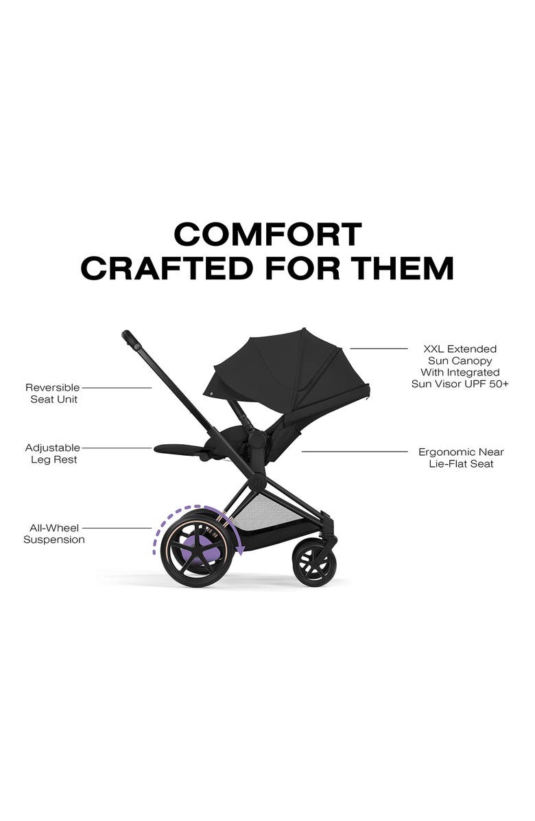CYBEX e-Priam Electronic Smart Stroller – Platinum Collection, Alternate, color, Matte Black/ Sepia Black