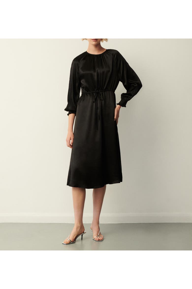 Florian 3/4 Sleeve Round Neck Midi Dress, Alternate, color, Black