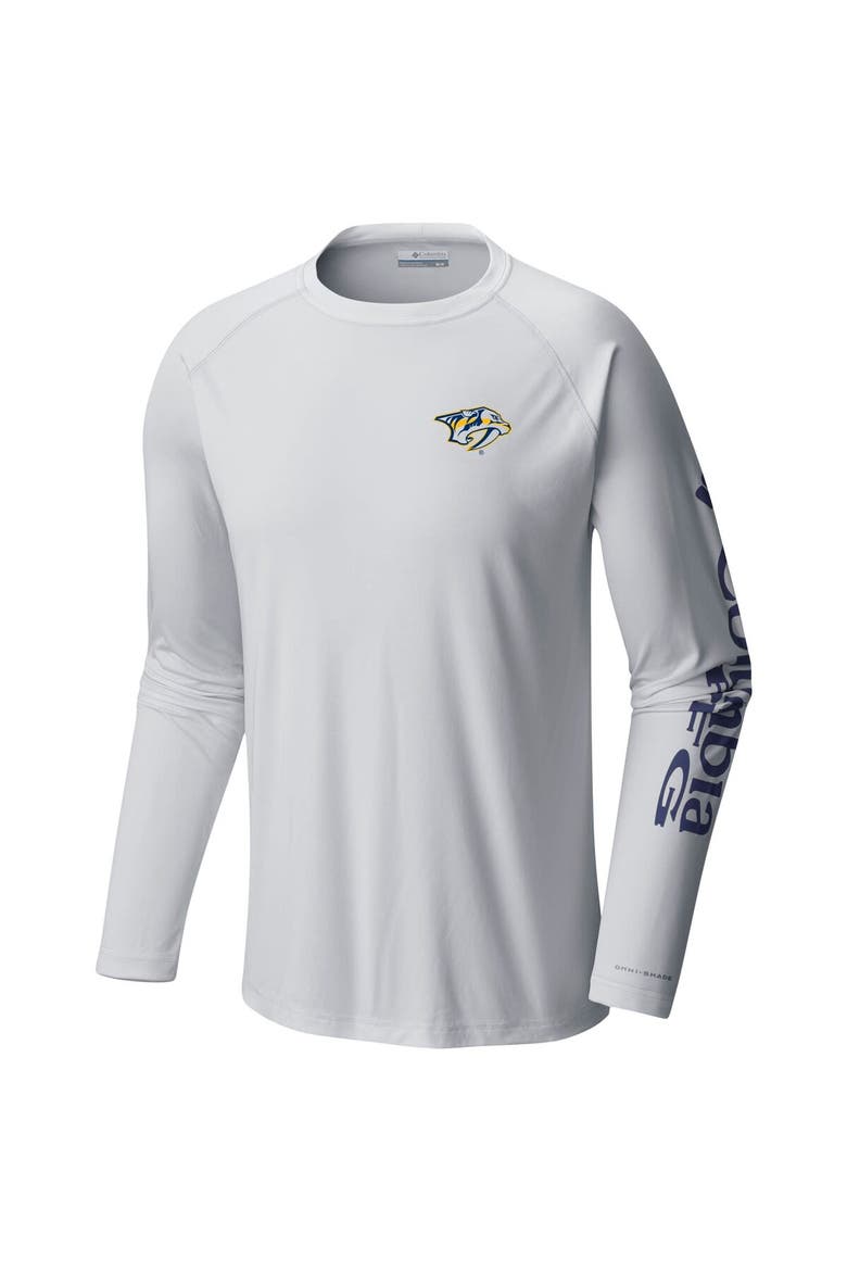 Men's  Columbia White Nashville Predators Terminal Tackle Omni-Shade Raglan Long Sleeve T-Shirt, Alternate, color, White