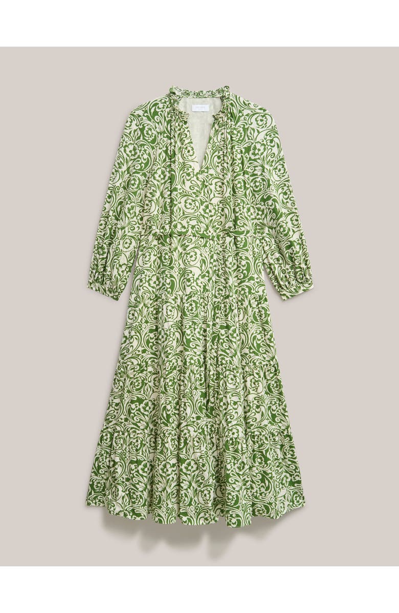 HOBBS LONDON Amaris Printed Shirred Waist Dress, Alternate, color, Green Cream