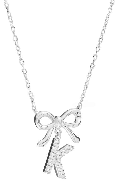 Athra Luxe Cubic Zirconia Bow Initial Pendant Necklace In Metallic
