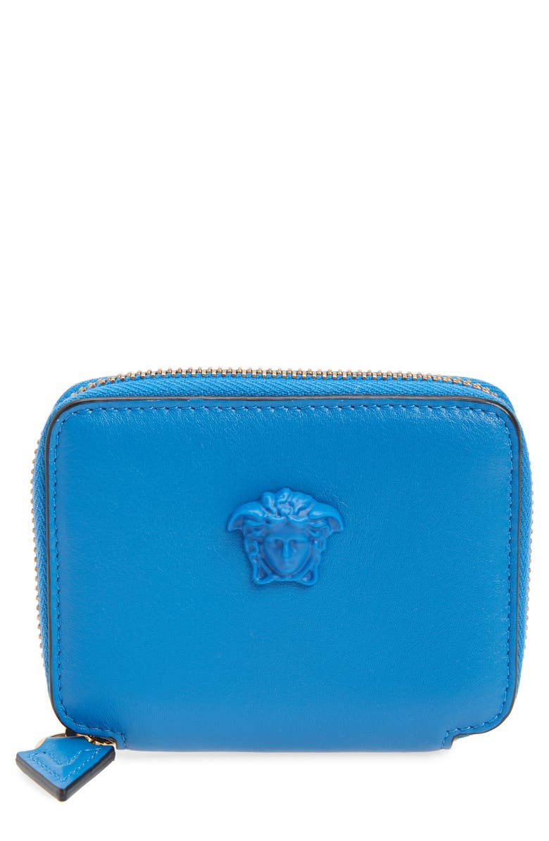 Versace La Medusa Zip Around Leather Card Wallet, Main, color,