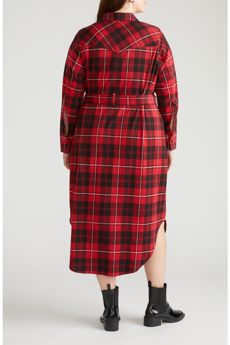 Morgan Long Sleeve Stretch Flannel Midi Shirtdress, Alternate, color, RIDGE BREW RED PLAID